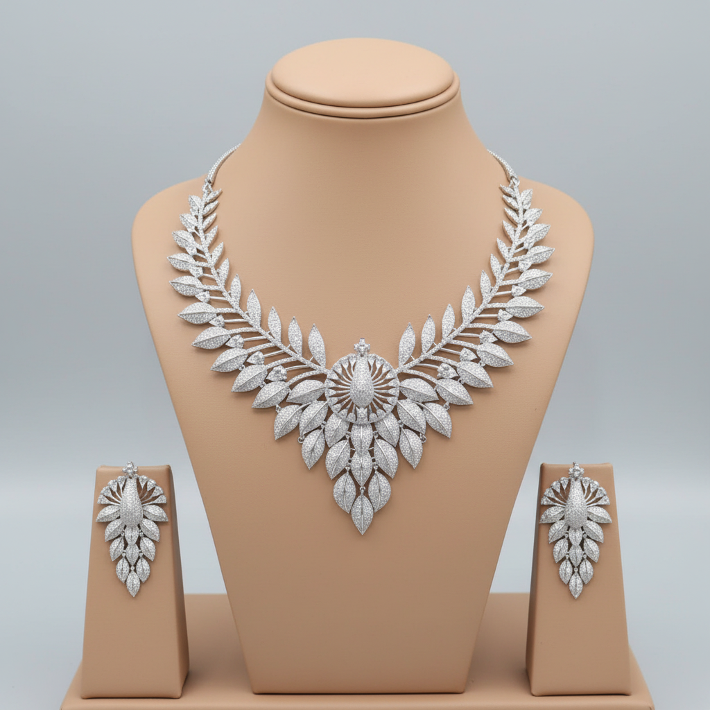 Silvery Keshavi American Diamond Necklace set