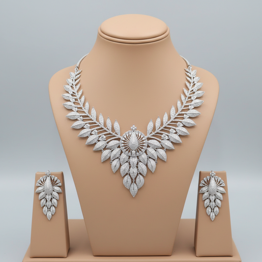 Silvery Keshavi American Diamond Necklace set