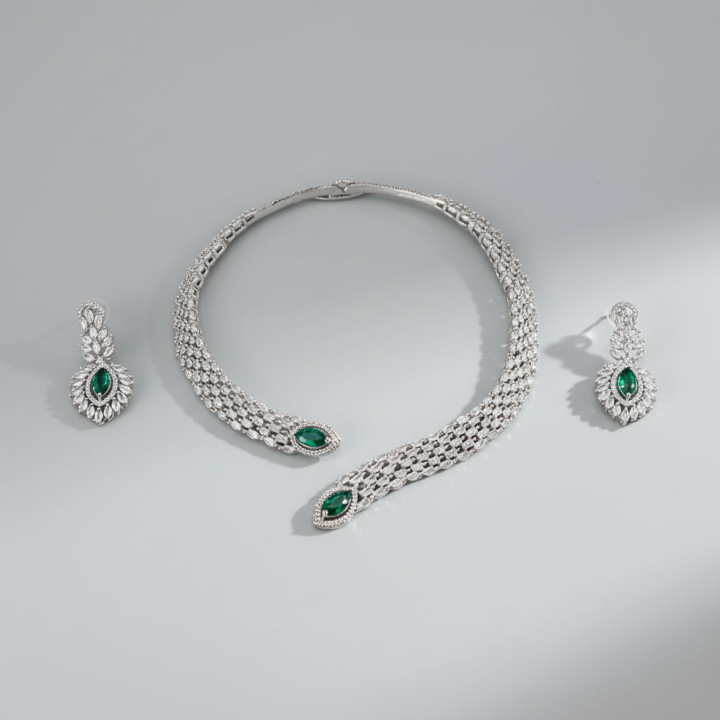 Emerald Madhavi American Diamond Hasli Necklace set
