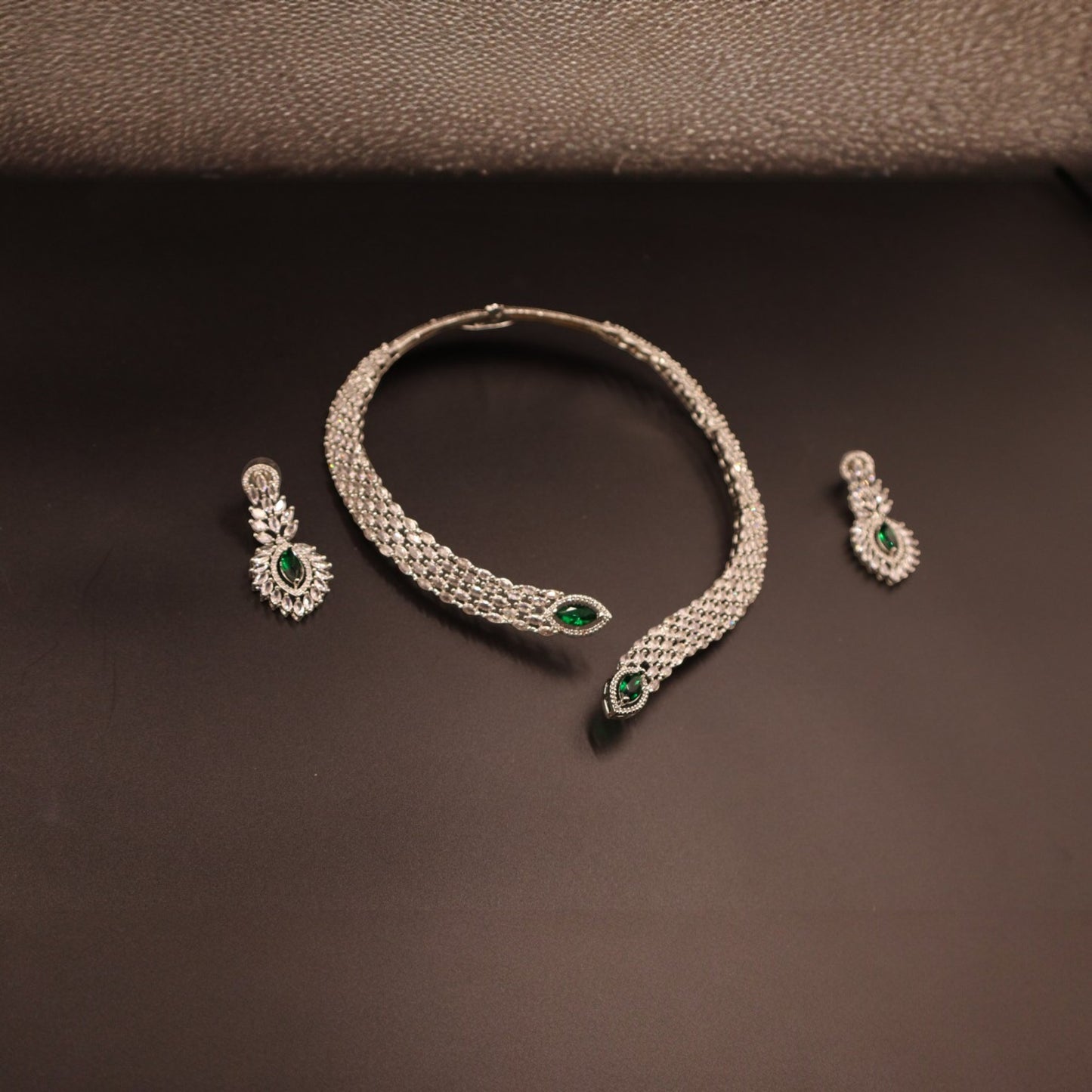 Emerald Madhavi American Diamond Hasli Necklace set