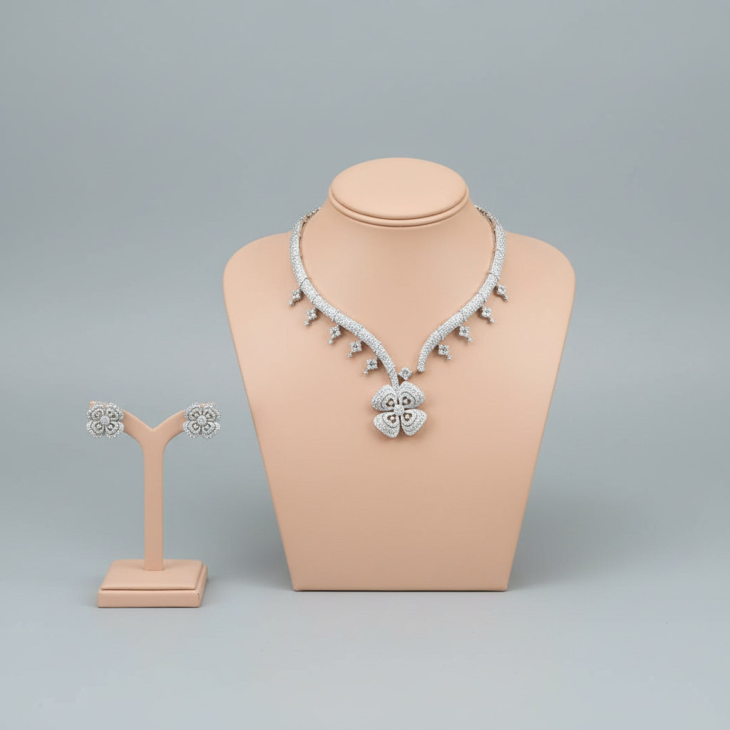 Silvery Ranjana American Diamond Hasli Necklace set