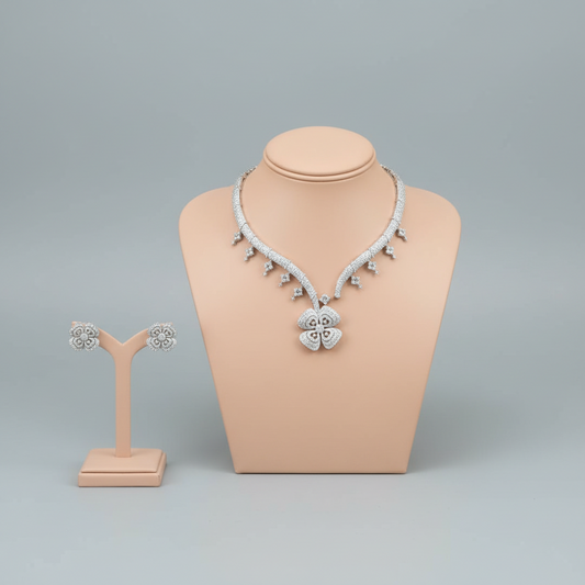 Silvery Ranjana American Diamond Hasli Necklace set