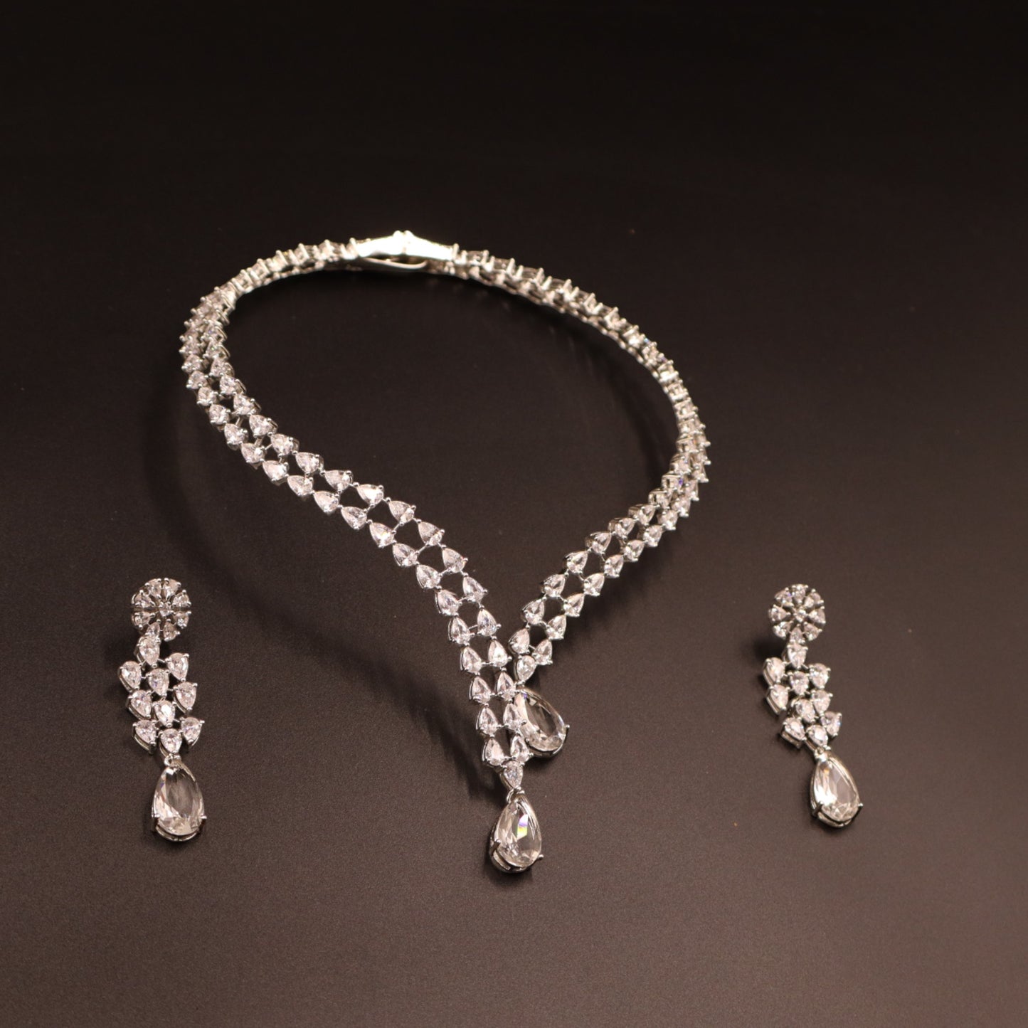 Silvery Deepali American Diamond Hasli Necklace set