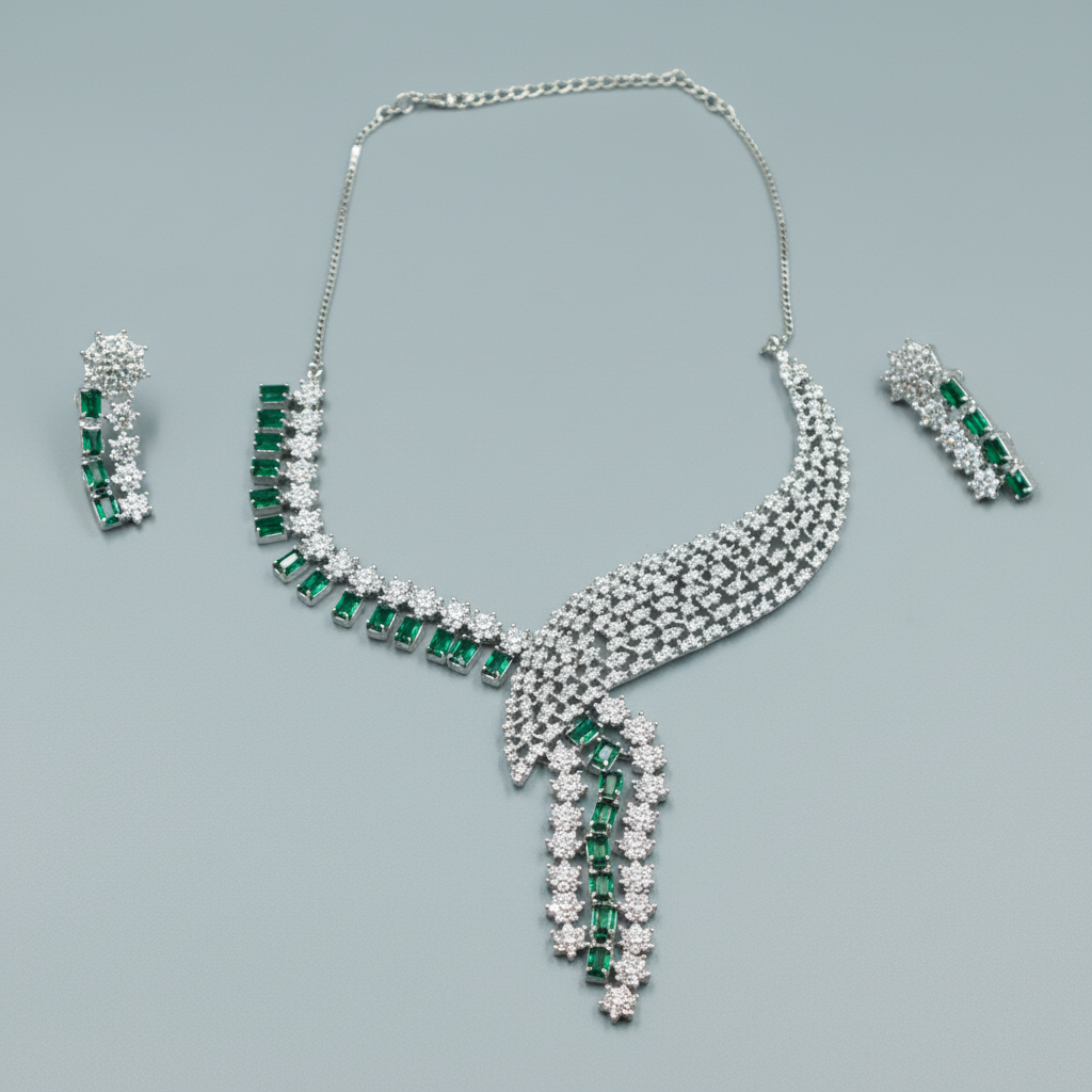 Emerald Himani American Diamond Necklace set