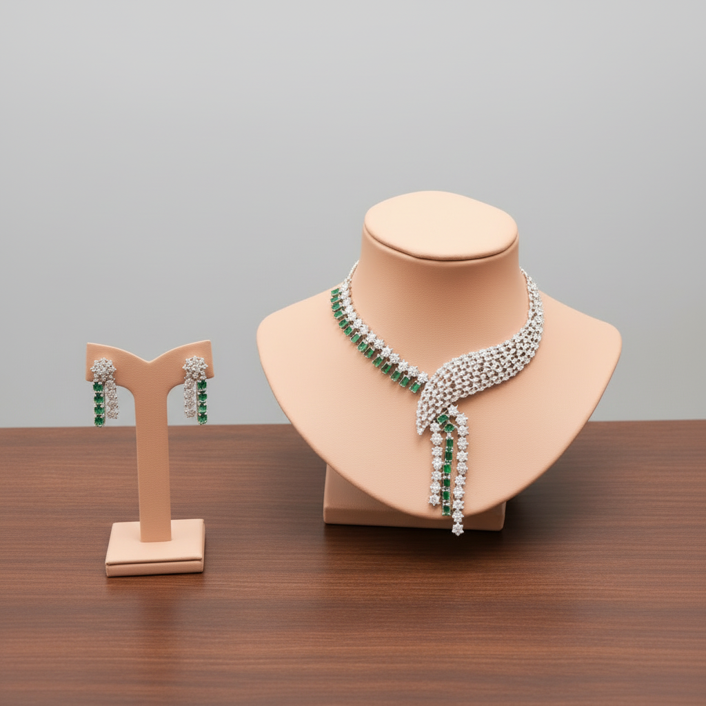 Emerald Himani American Diamond Necklace set