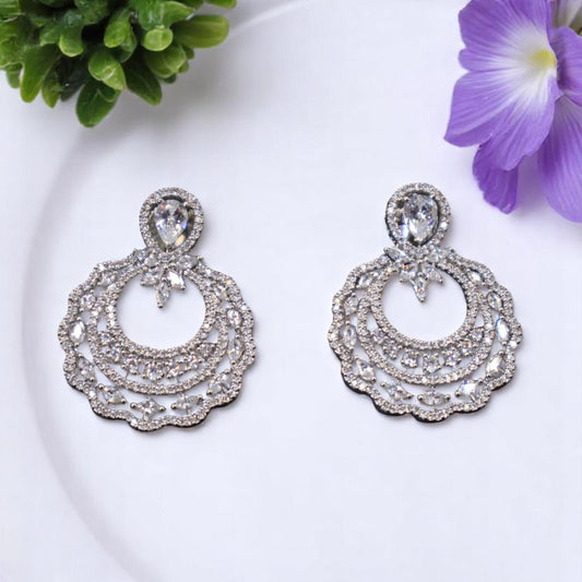 Silvery Prerana American Diamond Danglers
