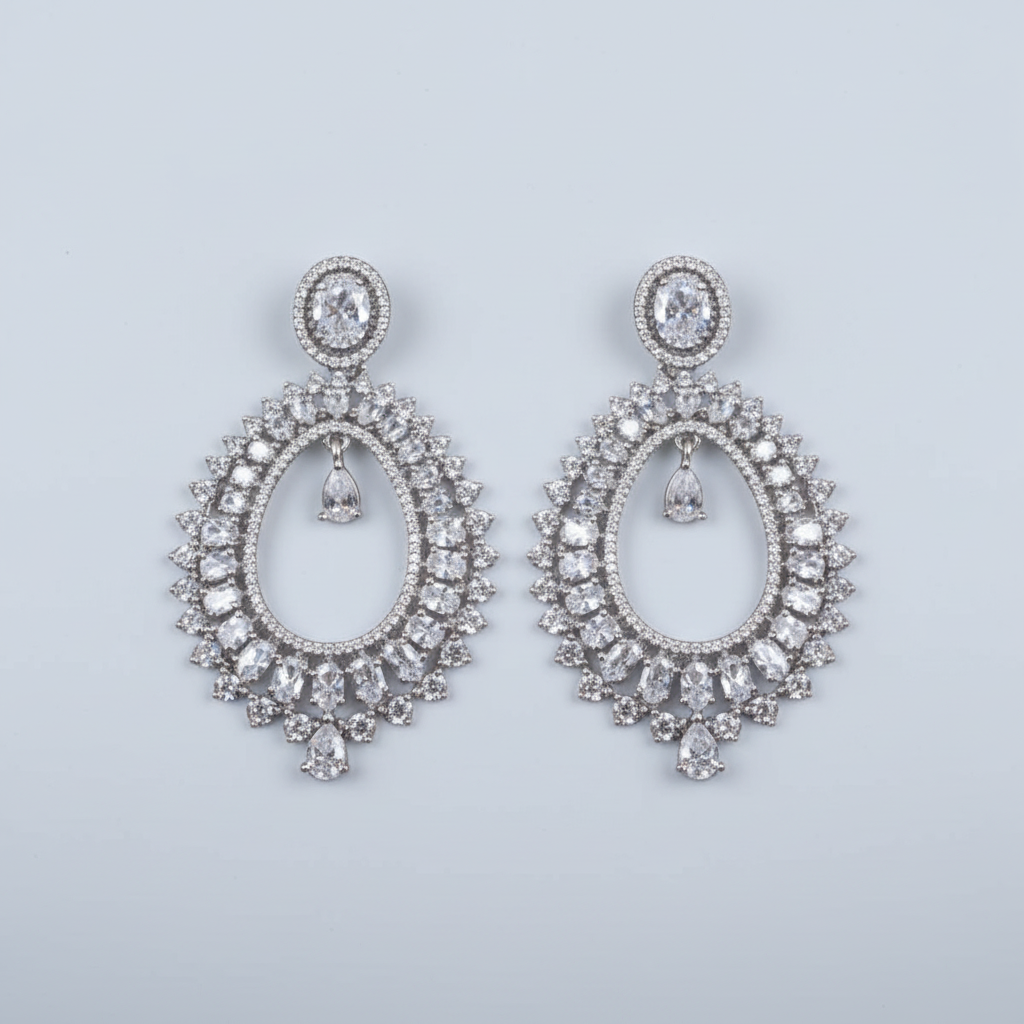 Silvery Swasti American Diamond Danglers