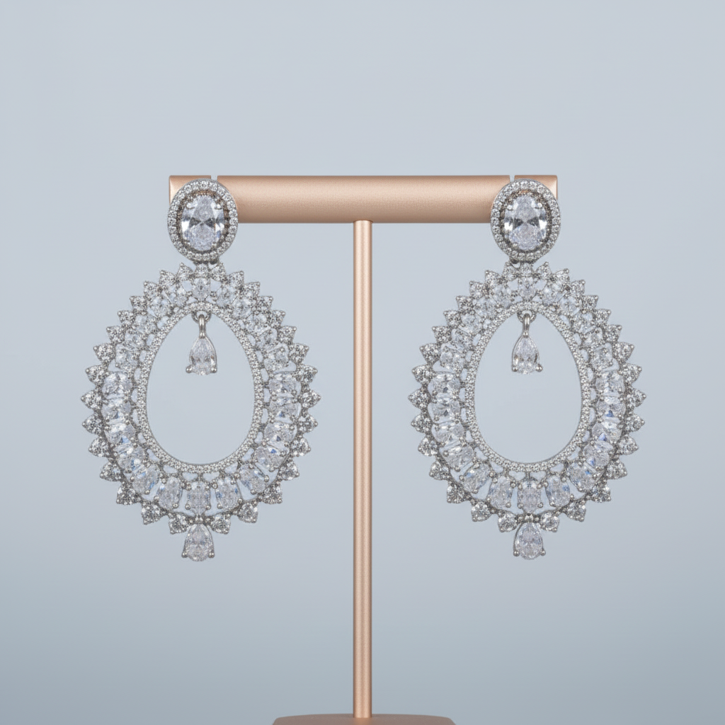 Silvery Swasti American Diamond Danglers