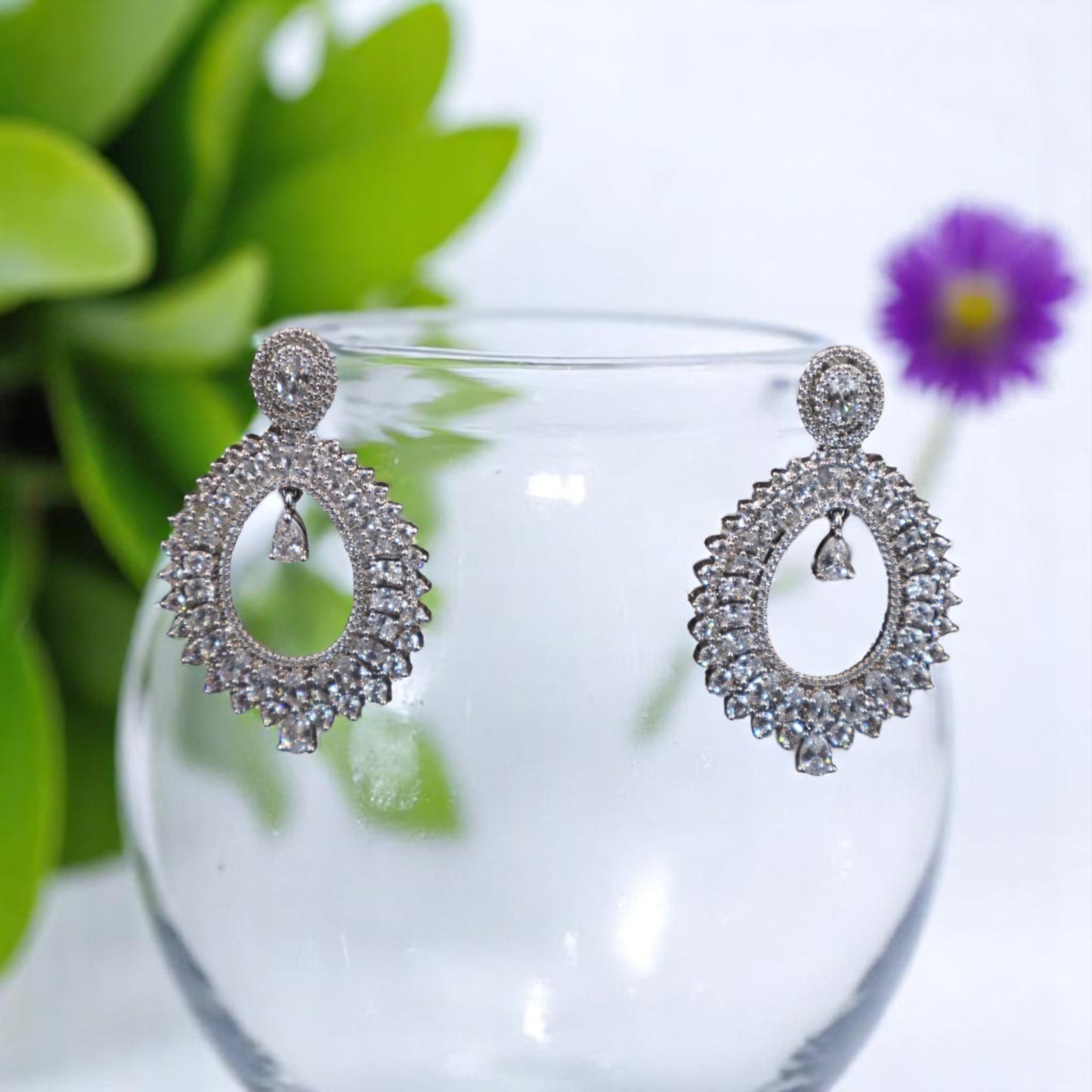 Silvery Swasti American Diamond Danglers