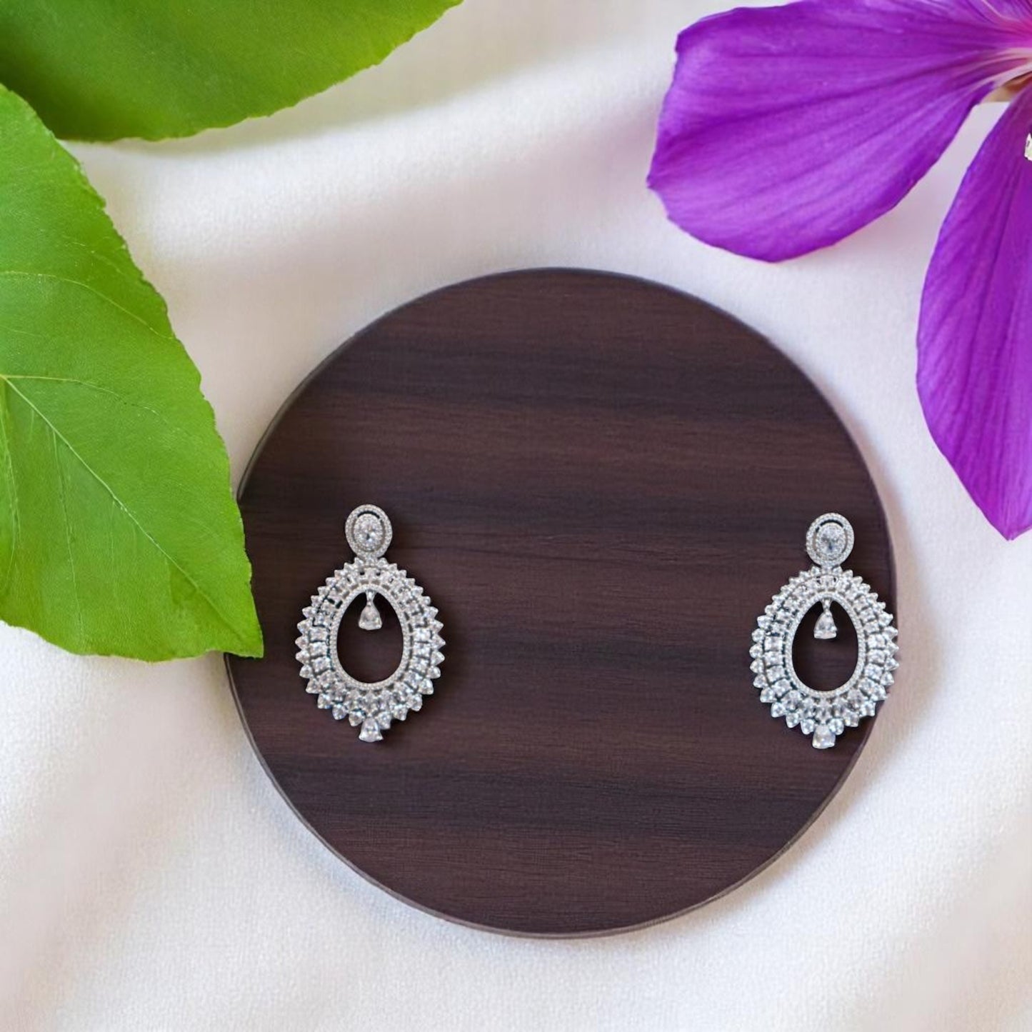 Silvery Swasti American Diamond Danglers