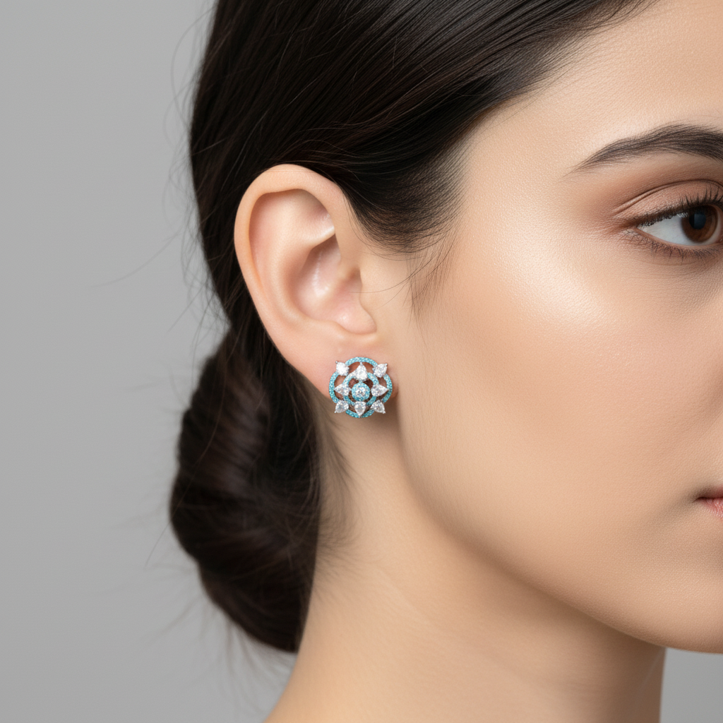 Light Blue Trisha American Diamond Studs