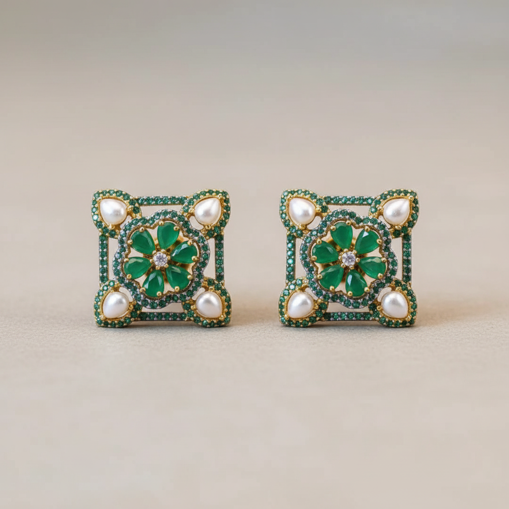 Emerald Vasanti American Diamond Studs