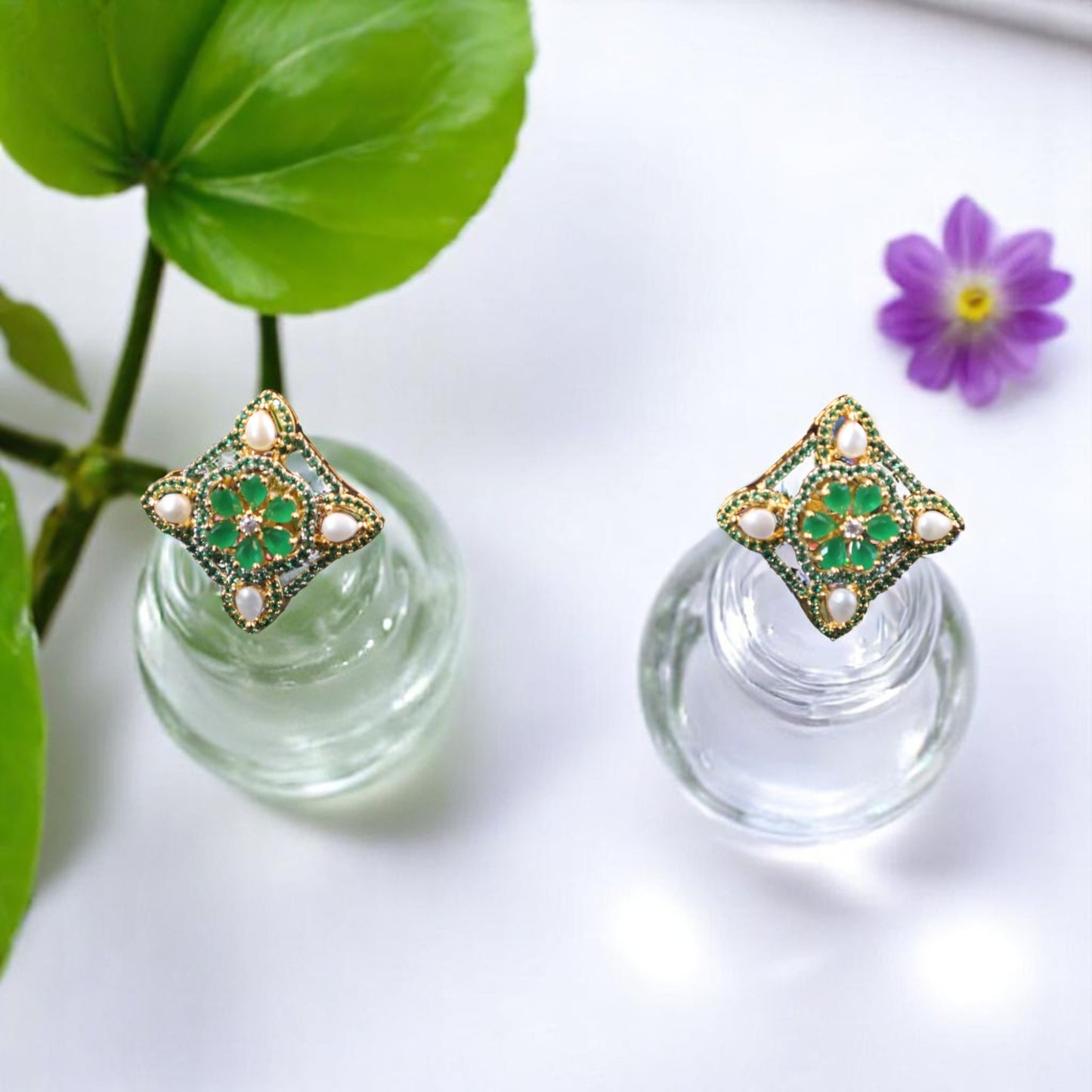 Emerald Vasanti American Diamond Studs