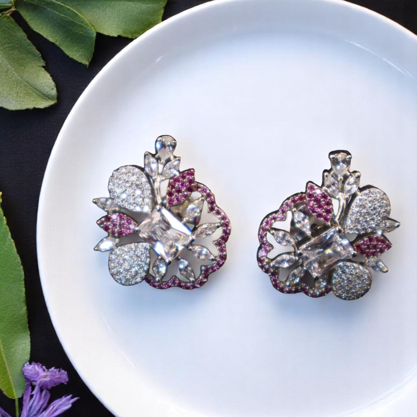 Magenta Mahadevi American Diamond Studs
