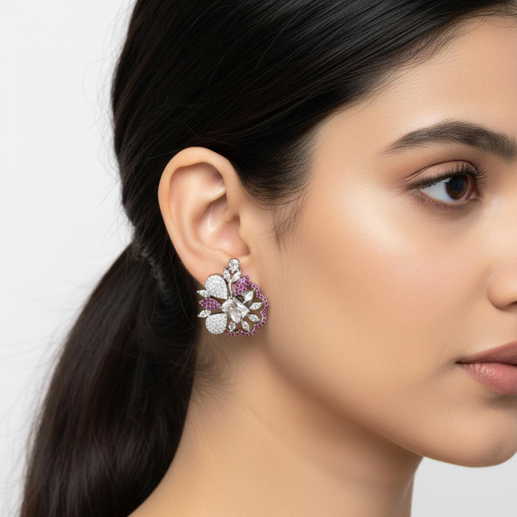 Magenta Mahadevi American Diamond Studs