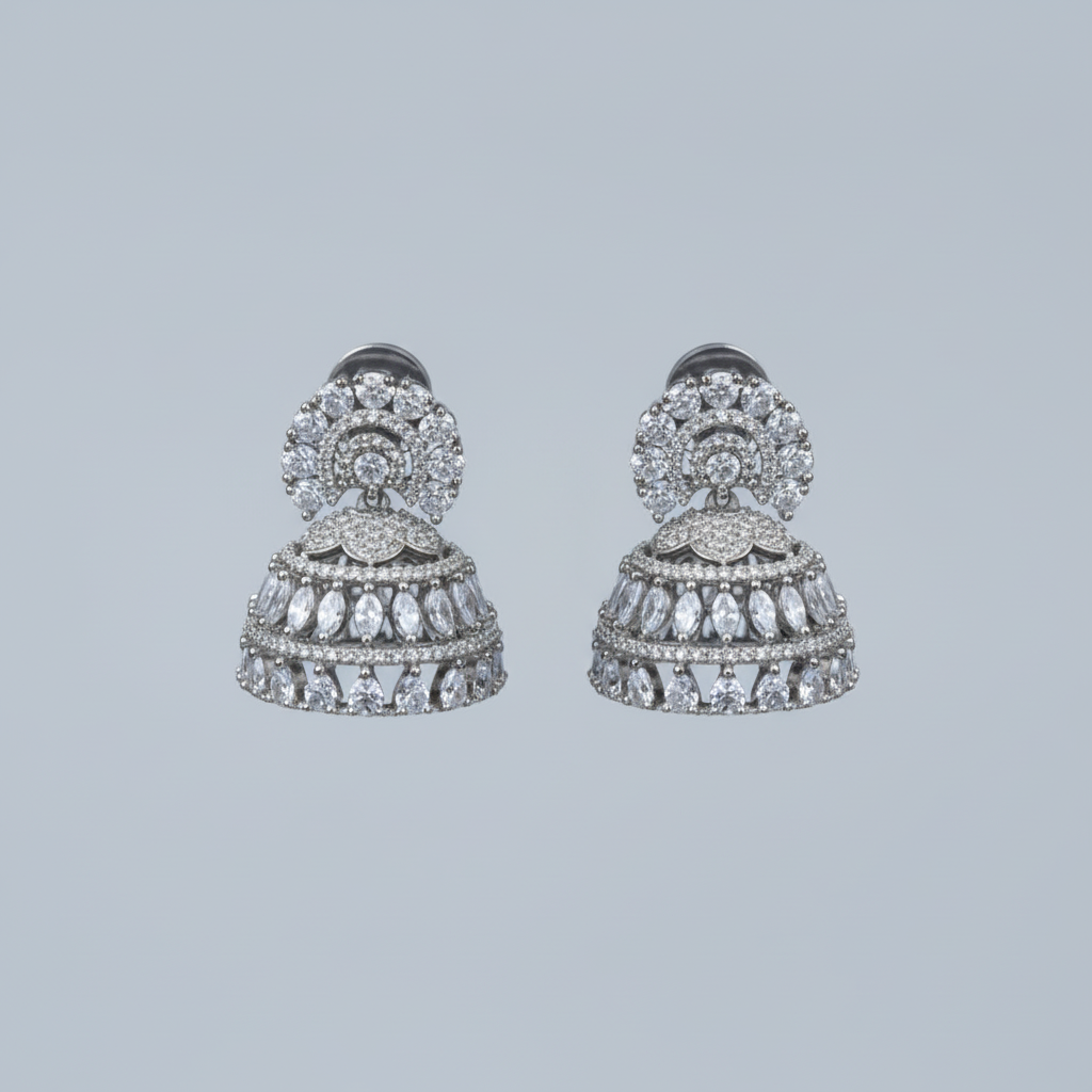 Silvery Priyadarshini  American Diamond Jhumkis