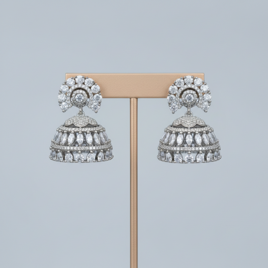 Silvery Priyadarshini  American Diamond Jhumkis