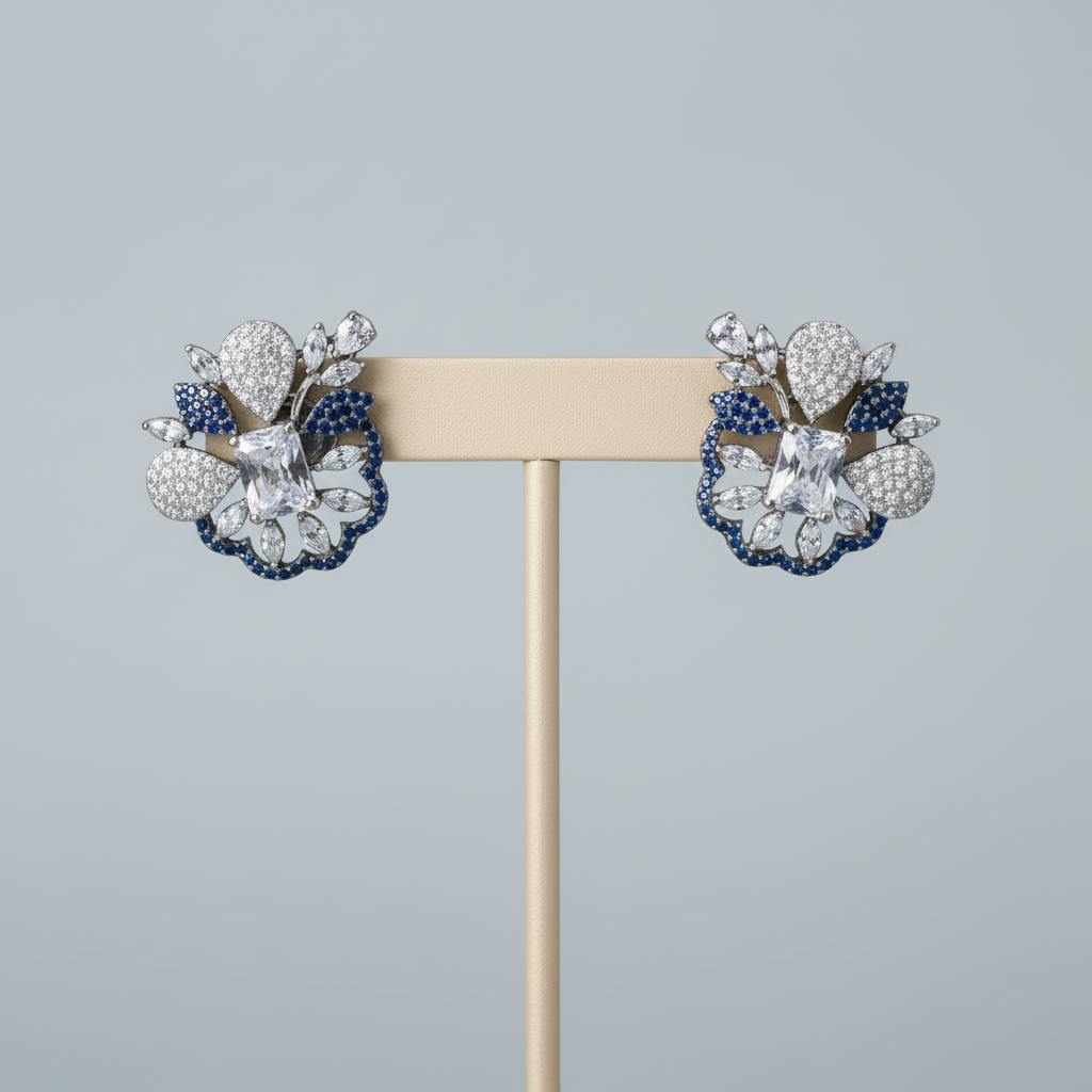 Royal Blue Mahadevi American Diamond Studs