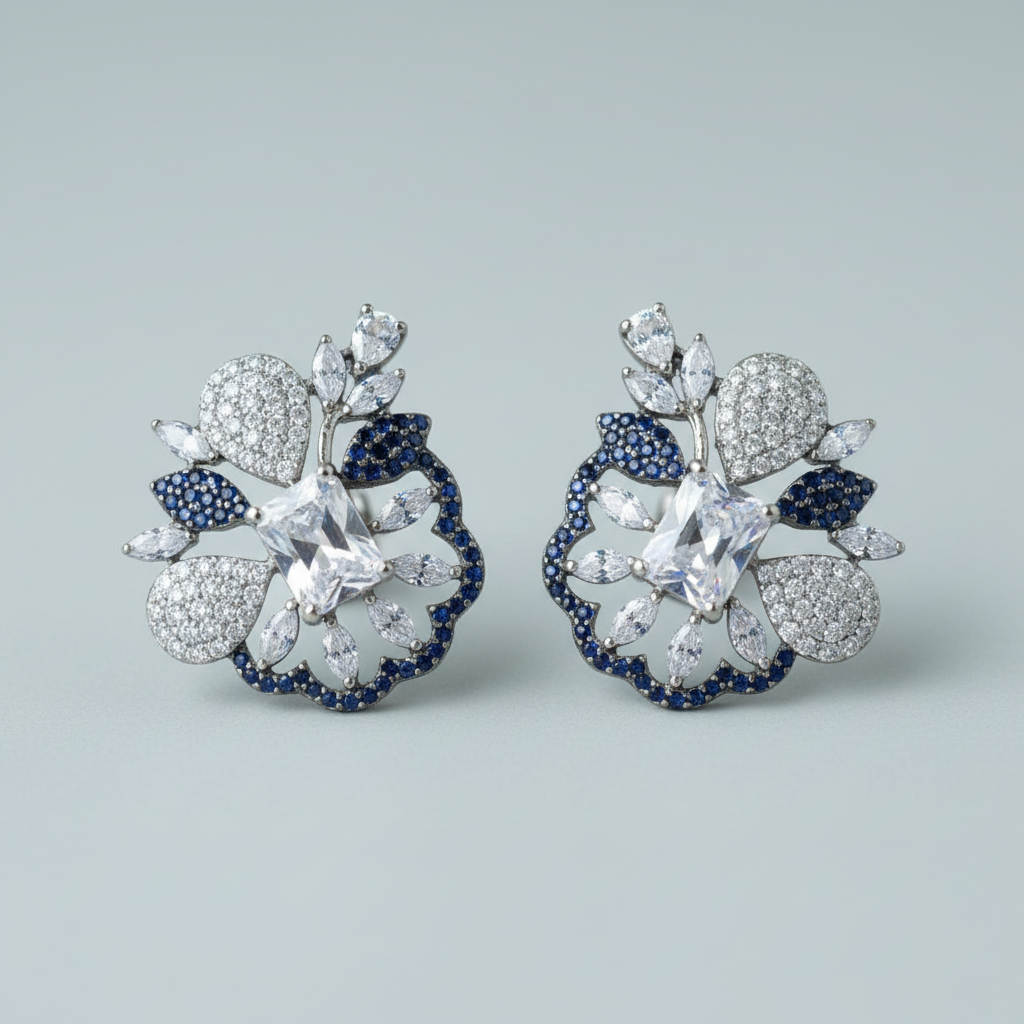 Royal Blue Mahadevi American Diamond Studs