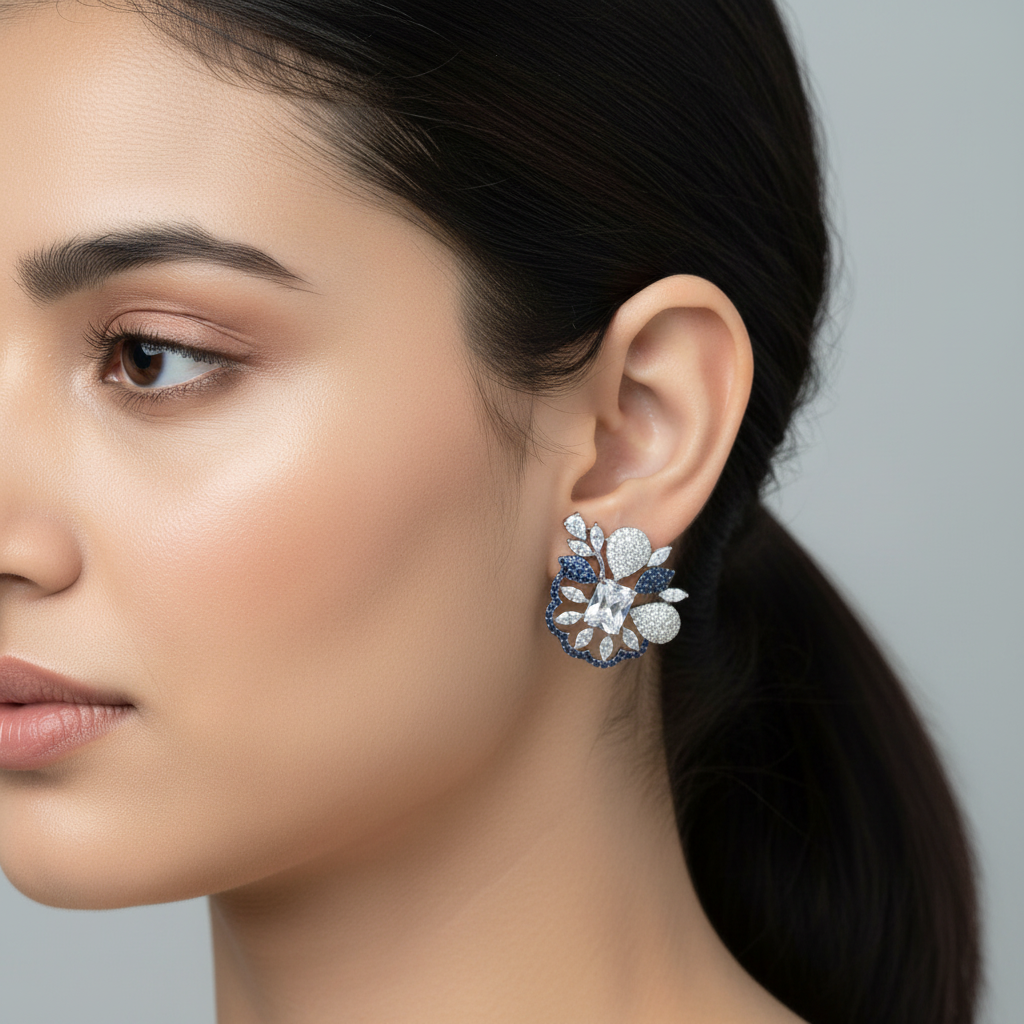 Royal Blue Mahadevi American Diamond Studs