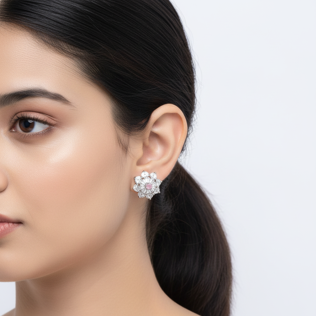 Pink Anika American Diamond Studs