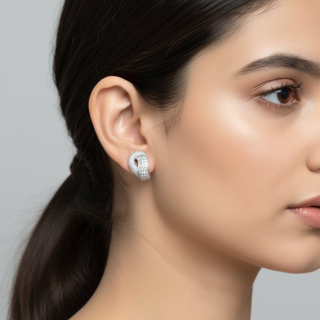 Silvery Jhanvi American Diamond Studs