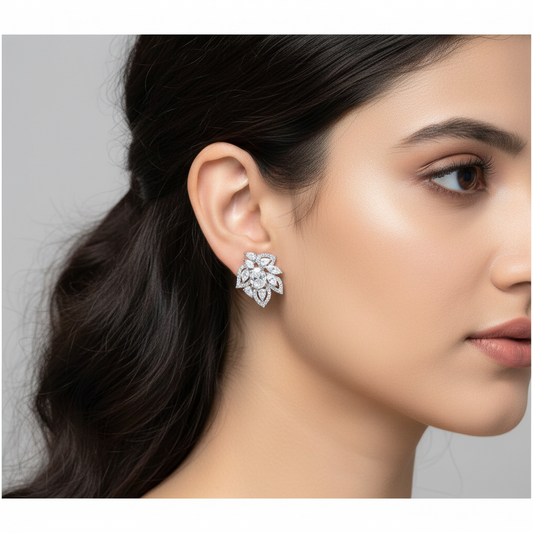 Silvery Padmini American Diamond Studs
