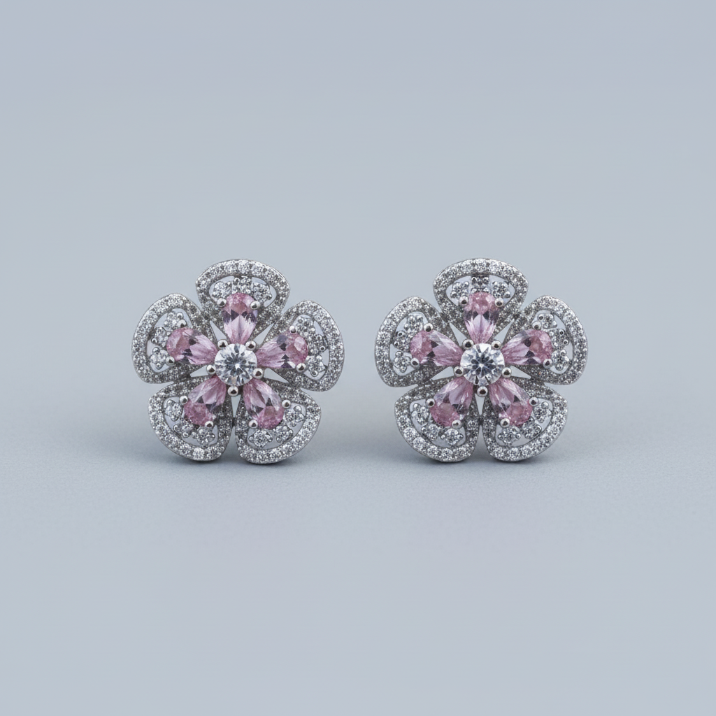Pink Girija American Diamond Studs
