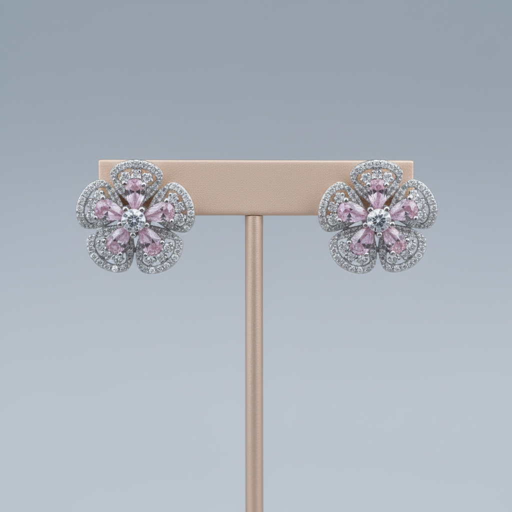 Pink Girija American Diamond Studs