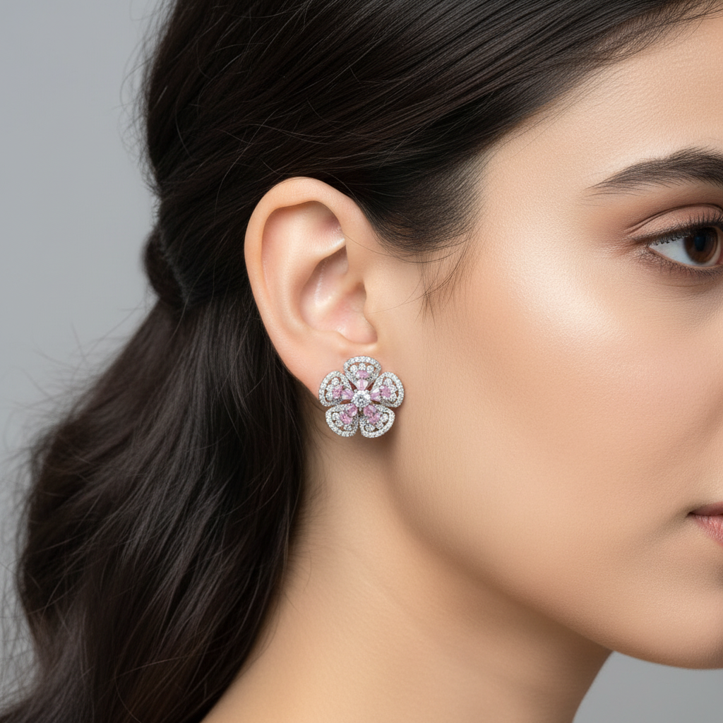Pink Girija American Diamond Studs