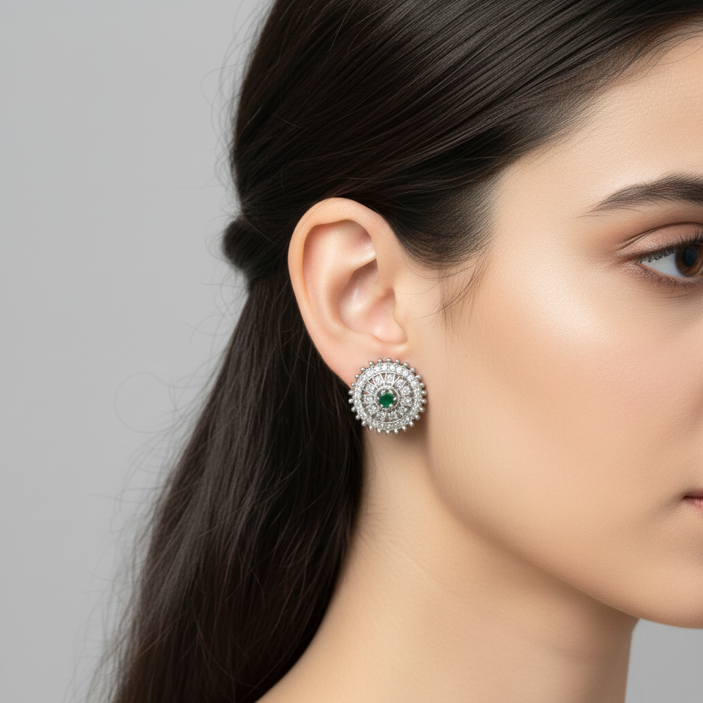 Emerald Kshama American Diamond Studs