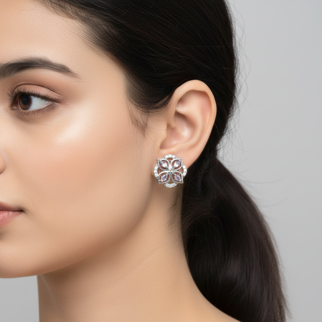 Purple Shivani American Diamond Studs