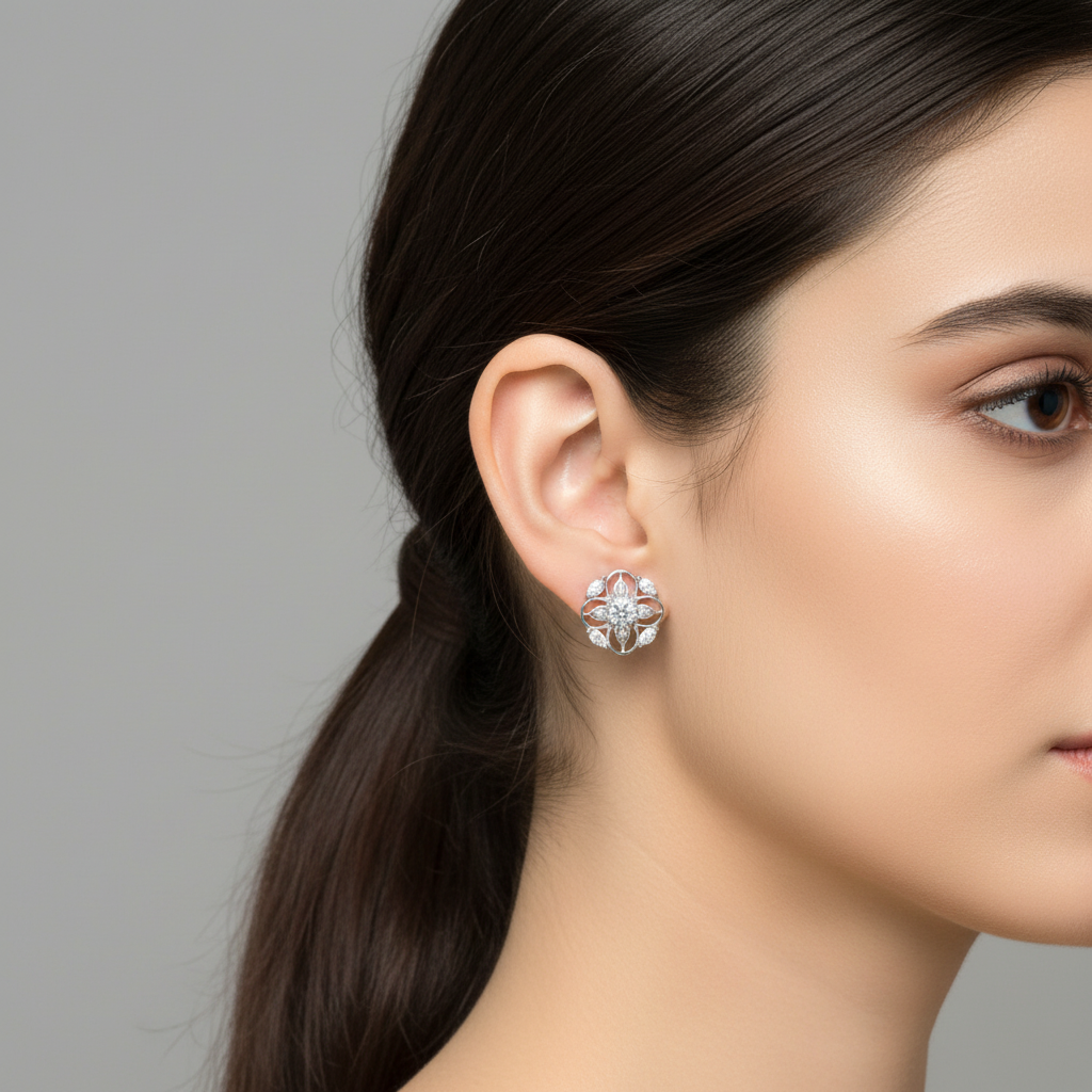 Silvery Avantika American Diamond Studs