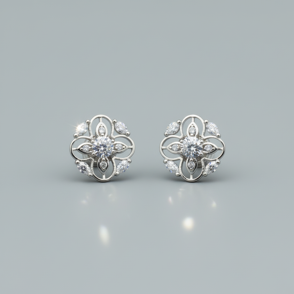 Silvery Avantika American Diamond Studs