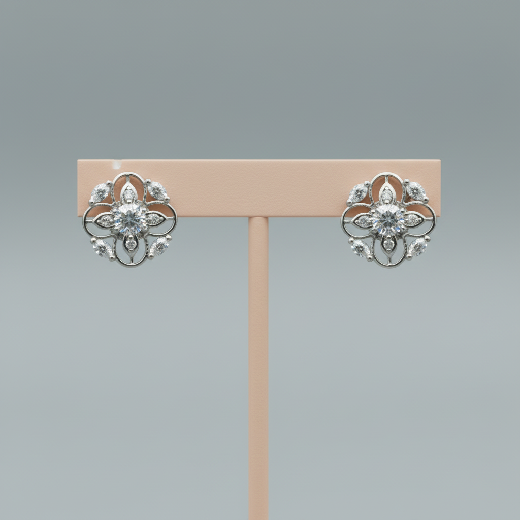 Silvery Avantika American Diamond Studs