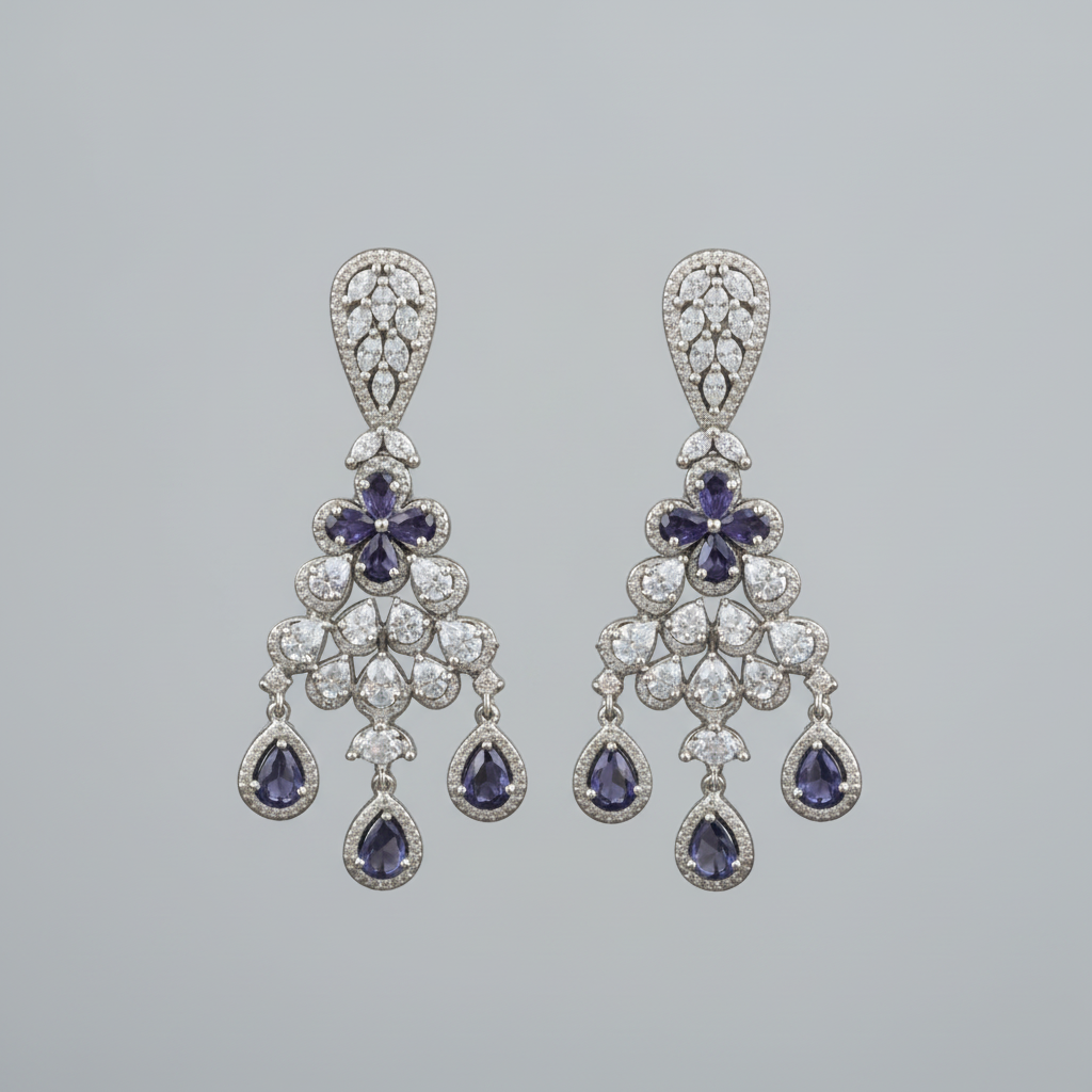 Purple Ishwari American Diamond Danglers