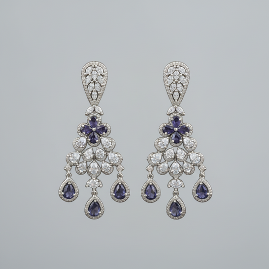 Purple Ishwari American Diamond Danglers