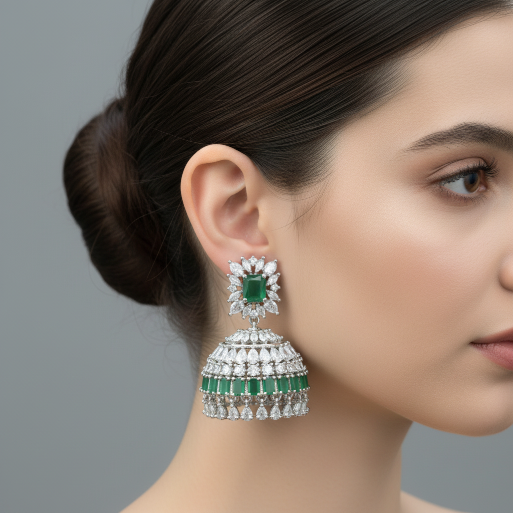 Emerald Sumitra American Diamond Jhumkis