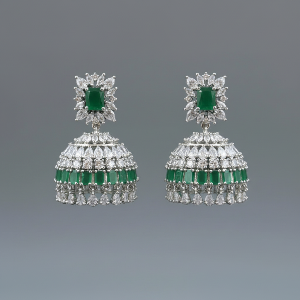 Emerald Sumitra American Diamond Jhumkis