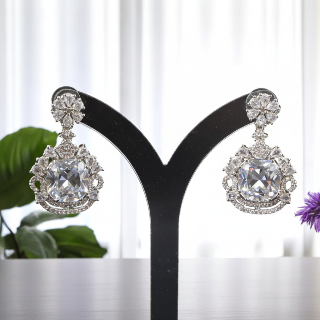 Silvery Dayanita American Diamond Danglers