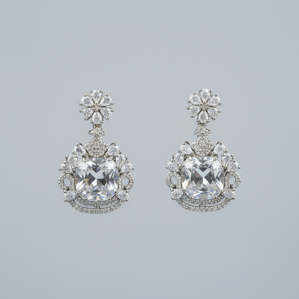 Silvery Dayanita American Diamond Danglers