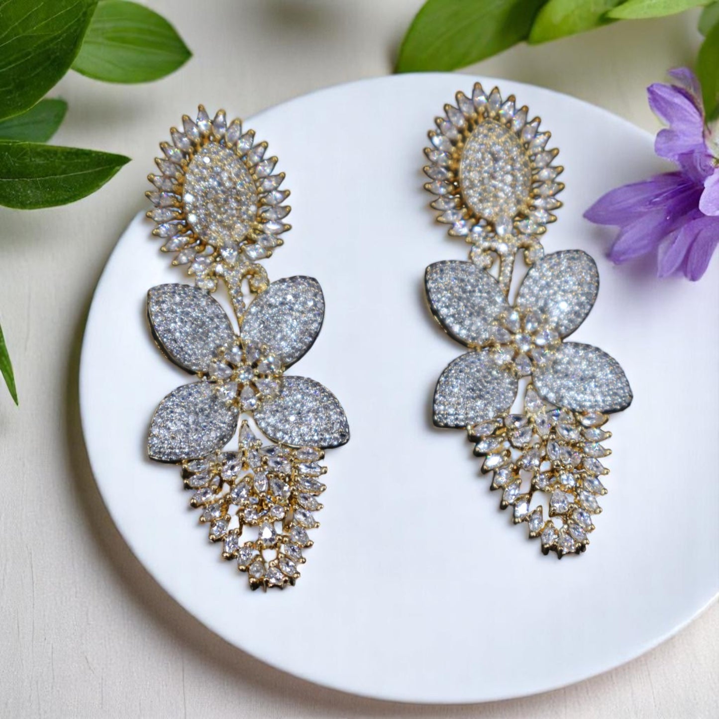 Golden Sanvika American Diamond Danglers