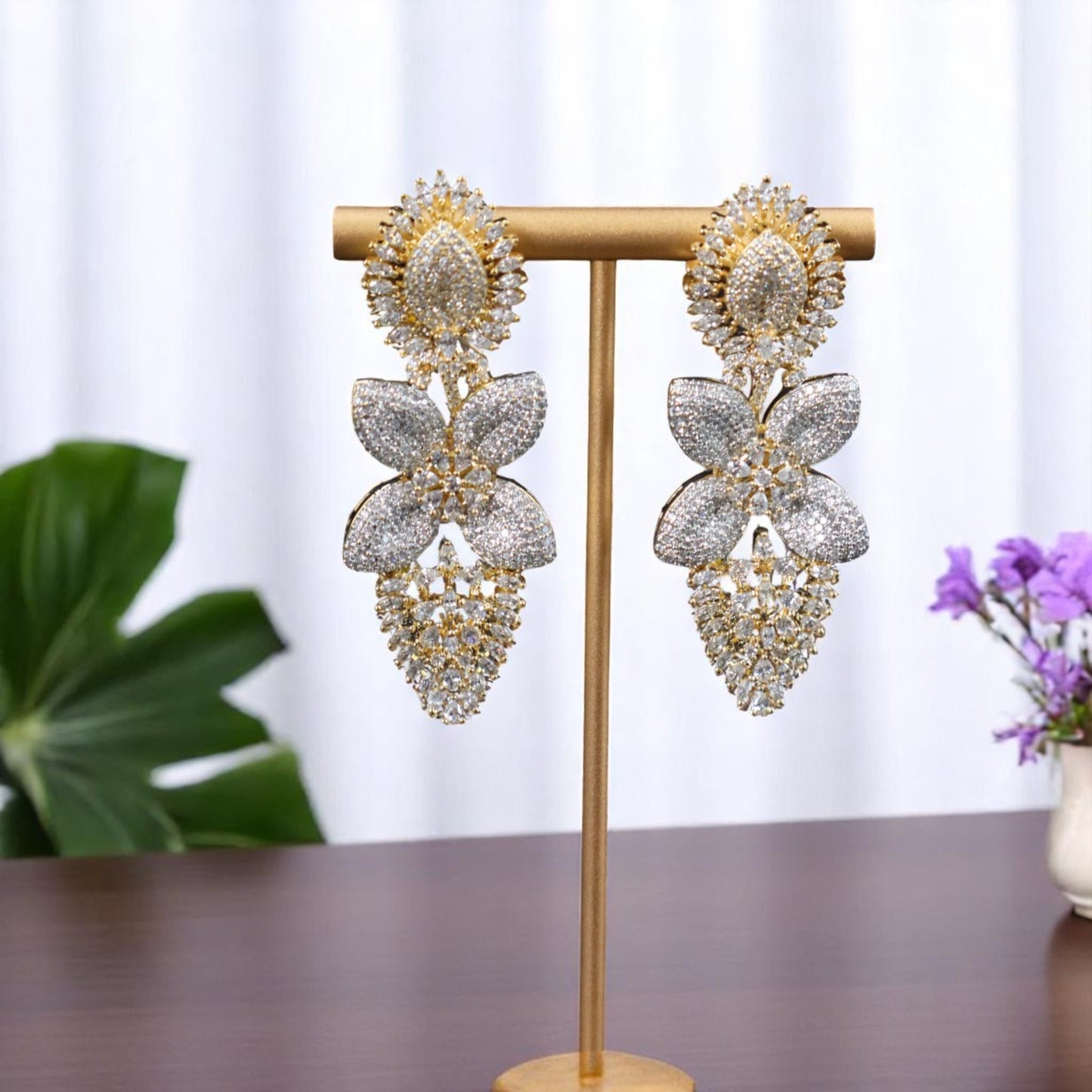 Golden Sanvika American Diamond Danglers