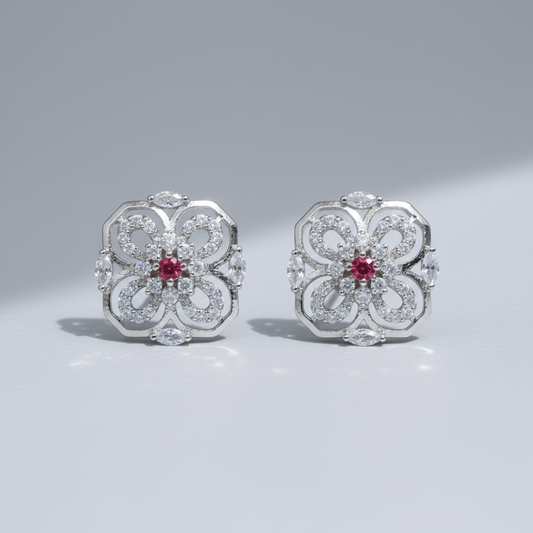 Dark Pink Ekamala American Diamond Studs