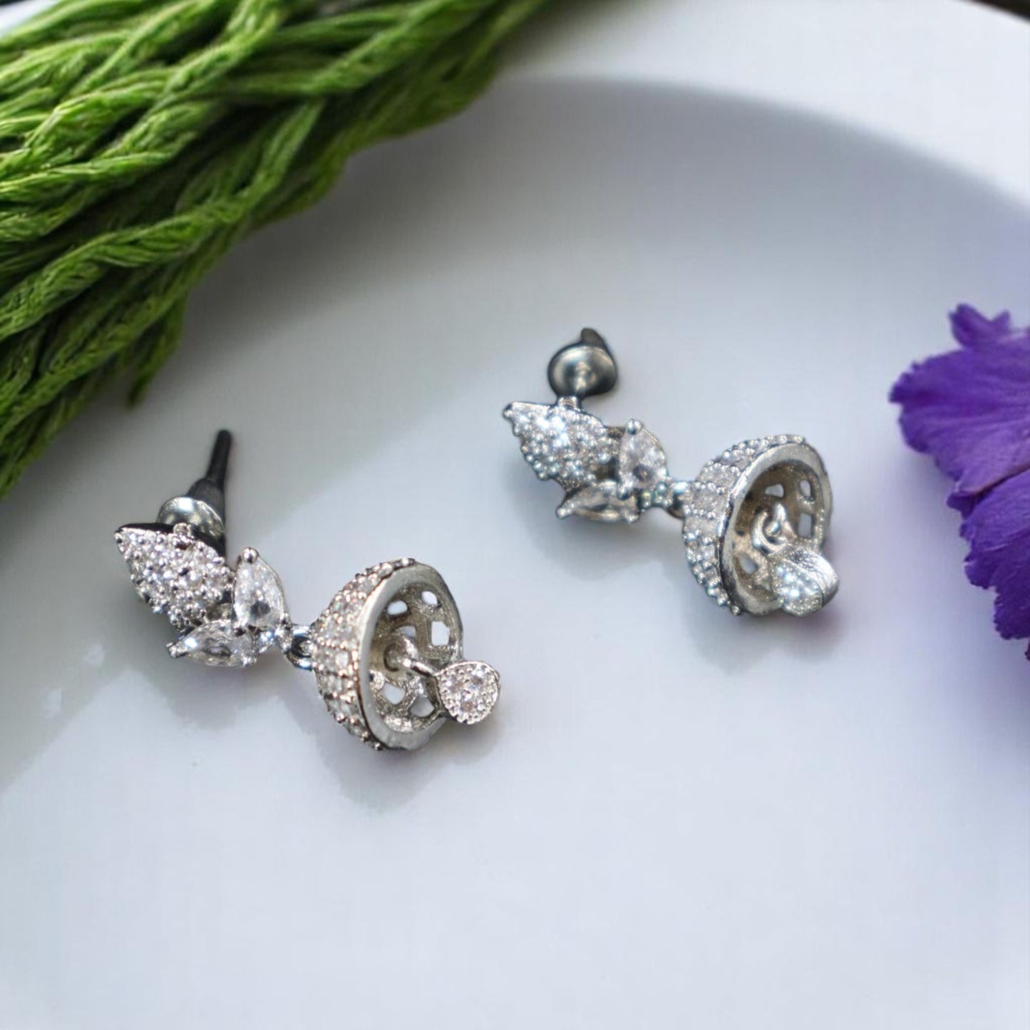 Silvery Siddhika American Diamond Jhumkis