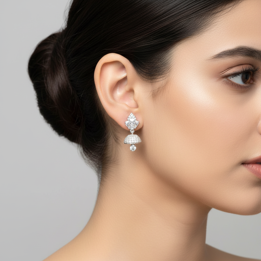 Silvery Siddhika American Diamond Jhumkis