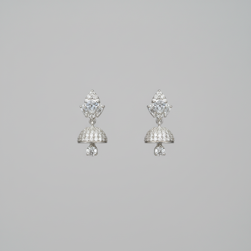 Silvery Siddhika American Diamond Jhumkis