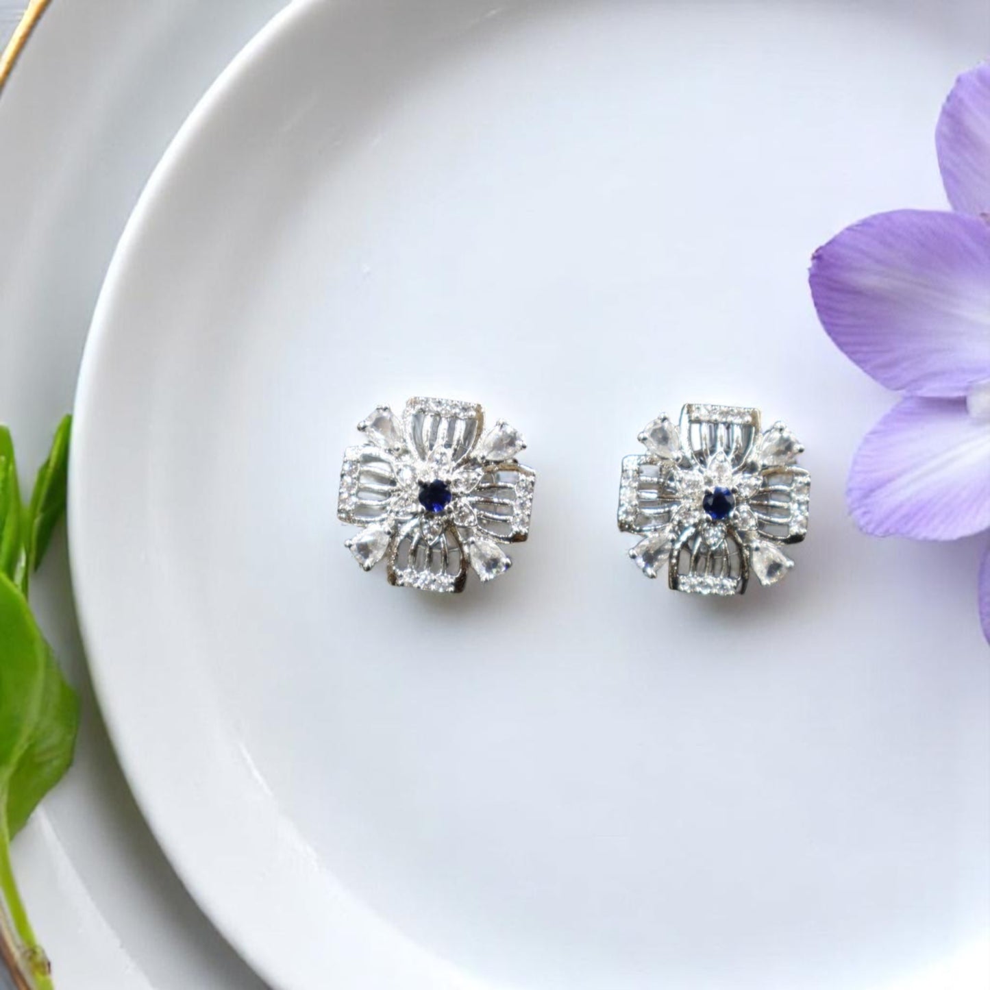 Royal Blue Madhusri American Diamond Studs