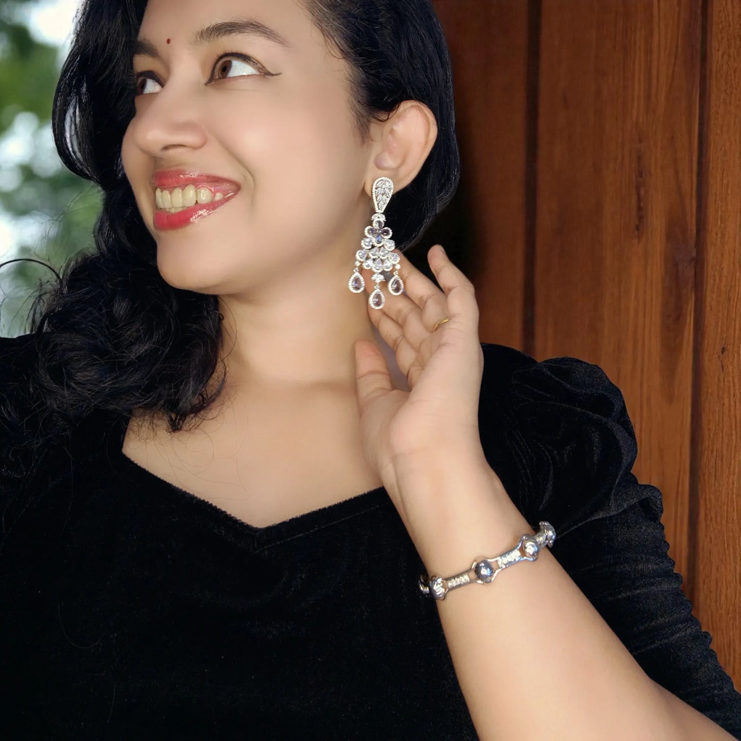 Purple Ishwari American Diamond Danglers