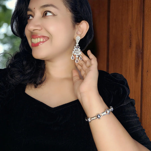 Purple Ishwari American Diamond Danglers